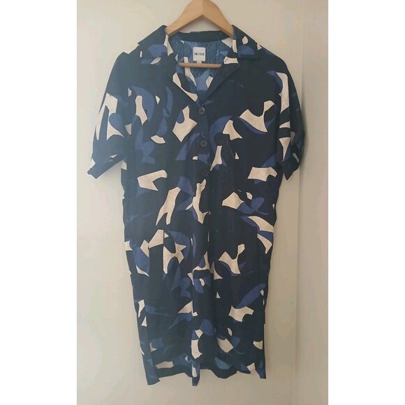 Nic & Zoe Abstract Billow Mini Dress Size Small Petite Blue Floral S/S Pockets - Picture 1 of 10